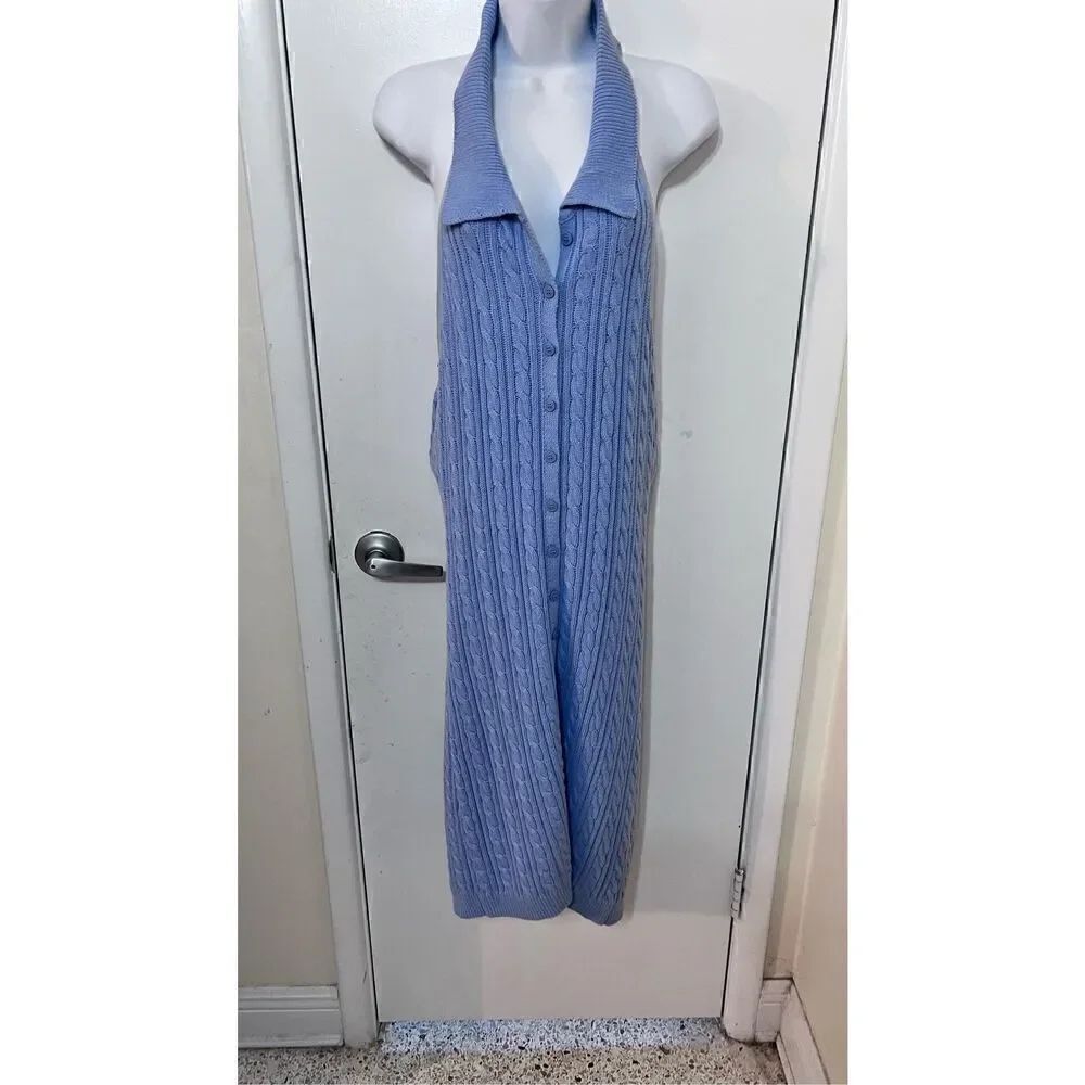 Pink Rose Aster Blue Maxi Halter Sweater Dress Size L New